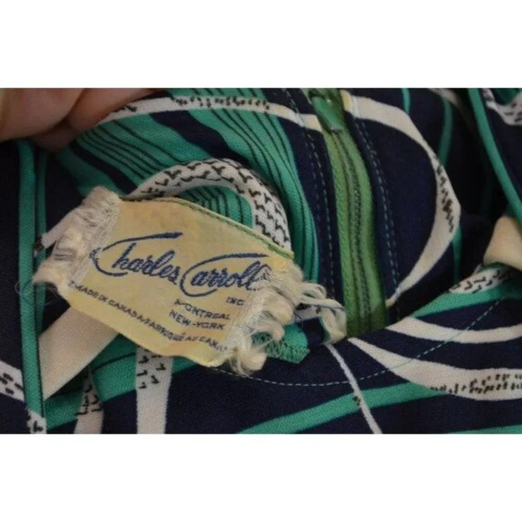 Vintage 1960s/70s Charles Carroll Dress Green Blue  Wave Pattern - Picture 6 of 9
